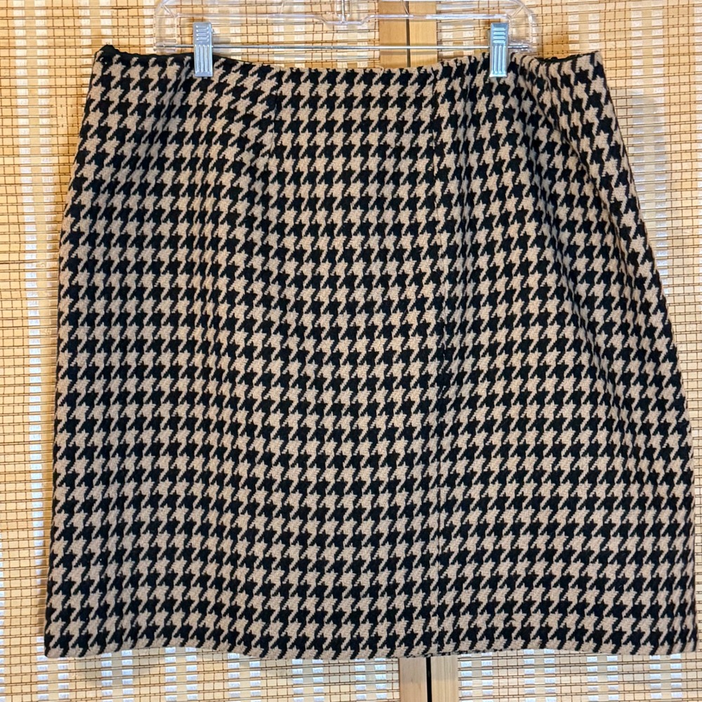 Talbots Woman Petites Houndstooth Wool Blend Skirt Black Tan 18WP Preppy Office